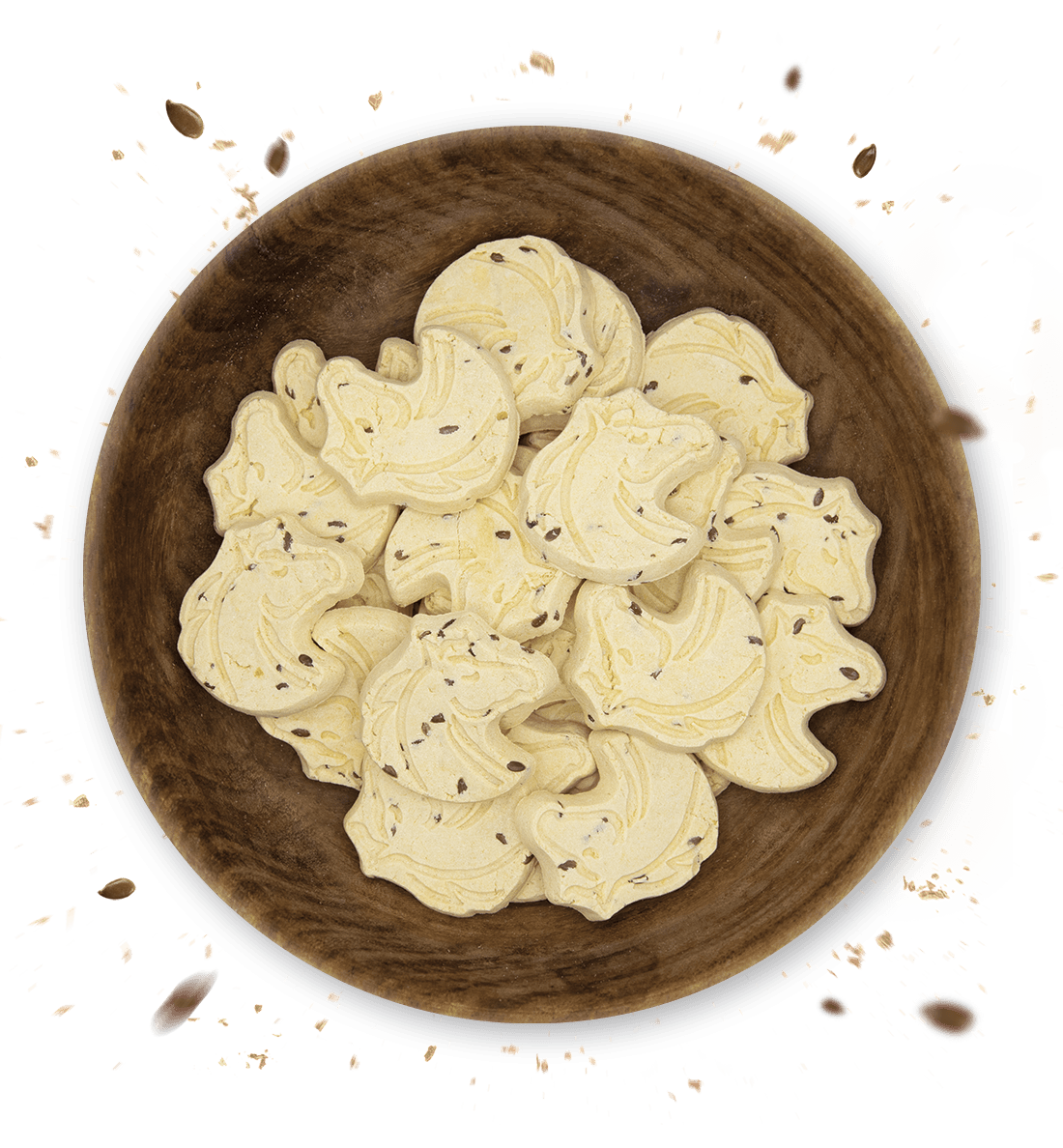 Biscotti ai semi di lino per cavalli top view